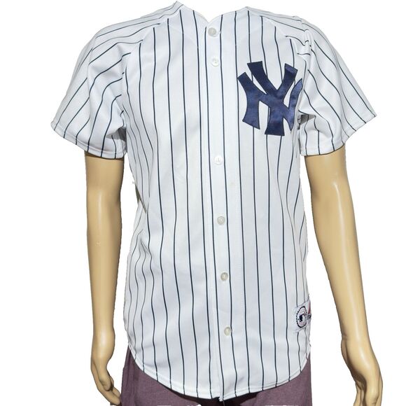 Vintage Derek Jeter #2 Majestic Jersey - Yankees Home Pin Stripes Sewn Size S - Picture 2 of 12